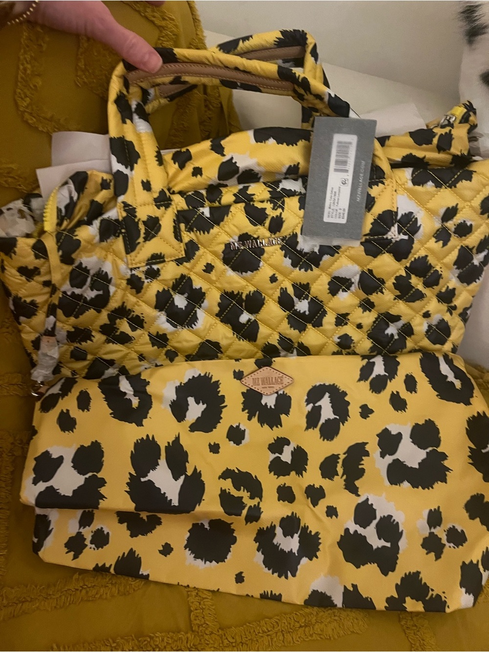 MZ Wallace Yellow Quilted Leopard-Print Tote Bag with Shoulder Strap - Picture 7 of 12